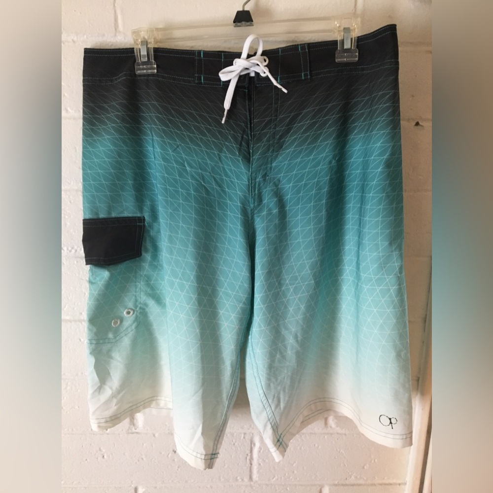 OP Men's Teal Ombre Swim Trunks with Pocket
